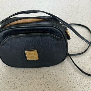 Vintage HCL Handcrafted Leathergoods #313288 Navy crossbody bag.